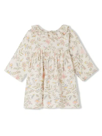 Bonpoint Babies' Floral-print Silk-blend Dress In White