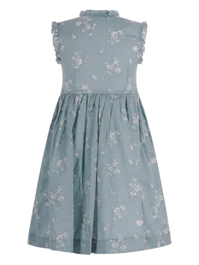 Bonpoint Kids' Floral-print Smocked-detail Dress In Blue