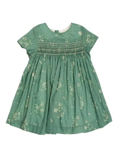Bonpoint Babies' Floral-print Smocked Dress In Green