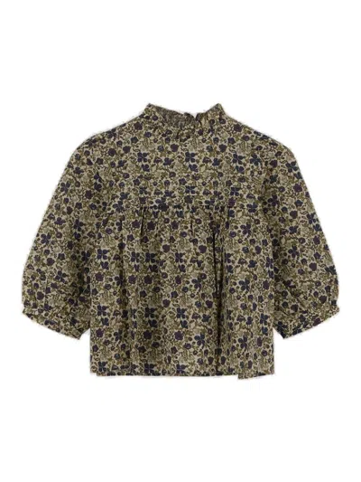 Bonpoint Kids' Floral-printed Ruffled-trim Blouse In Beige