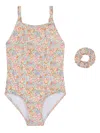 Bonpoint Multicolor Swimsuit For Girl With Floral Print In Orange