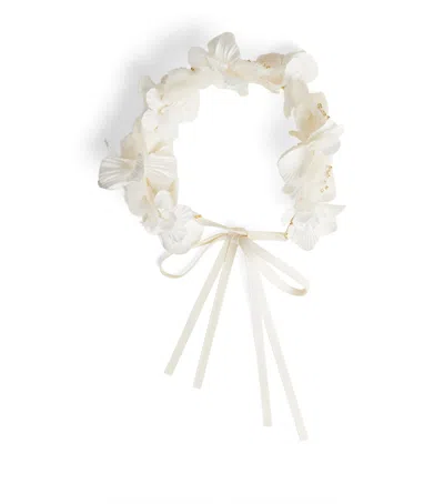Bonpoint Kids'  Floral Tie Headband In White