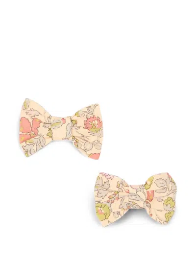 Bonpoint Floral-print Bow Hair Clips In Pink
