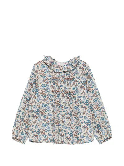 Bonpoint Kids' Floral-print Smocked Blouse In White