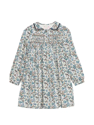 Bonpoint Kids' Floral-print Smocked Dress In White