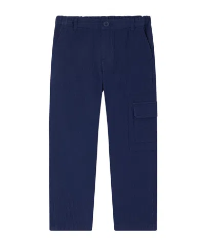 Bonpoint Kids' Francis Cargo Trousers In Organic Cotton Seersucker In Blue