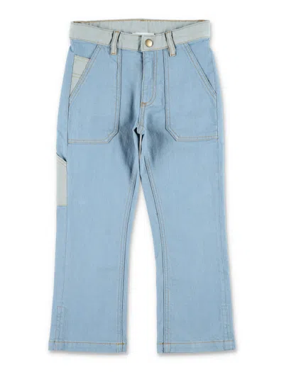 Bonpoint Gael Wide-leg Denim Pants For Girls With Adjustable Waist In Blue Grey