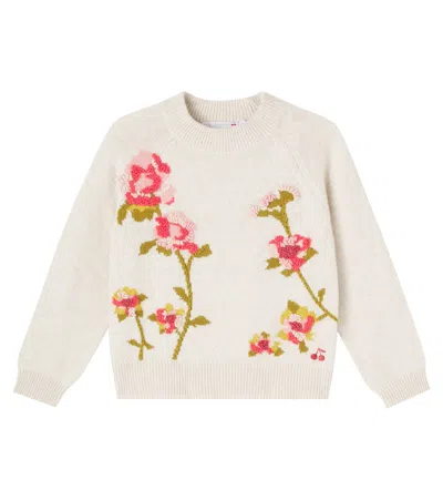 Bonpoint Kids' Gillia Embroidered Wool-blend Sweater In Neutral