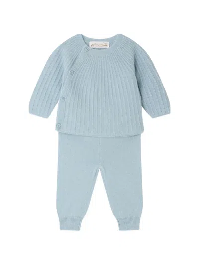 Bonpoint Babies' Ging Cardigan And Trousers Set In Blue