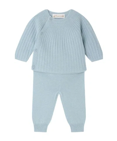Bonpoint Ging Cardigan And Trousers Set In Blue