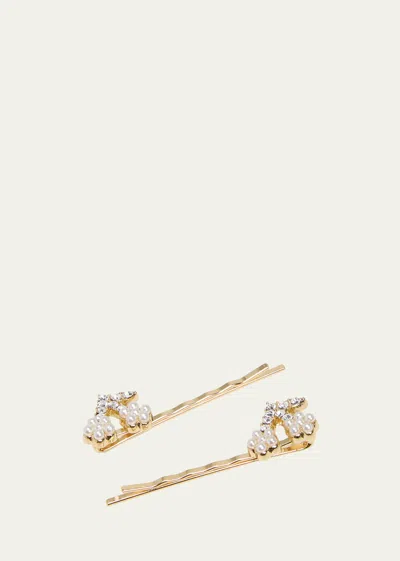 Bonpoint Kids' Girl's 2-piece Embellished Cherry Bobby Pins In Gold