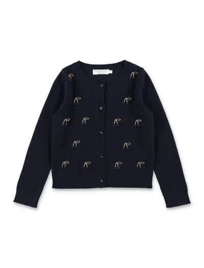 Bonpoint Girl's Cashmere Cardigan With Beaded Cherry Embroidery In Black