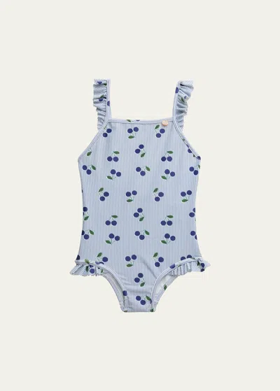Bonpoint Kids' Girl's Cecilia Cherry-print Swimsuit In Im Bleu Roy