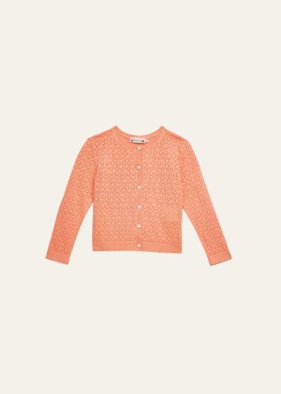 Bonpoint Kids' Orange Cherry Pointelle Knit Cardigan In Abricot