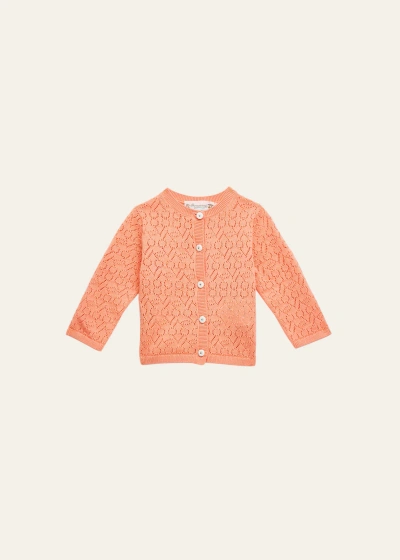 Bonpoint Kids' Girl's Cherry Pointelle Cardigan In Abricot