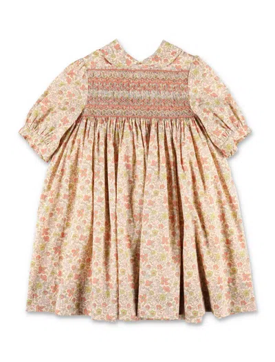 Bonpoint Girl Knee-length Mini Floral Dress With Hand-embroidered Smocking In Purple