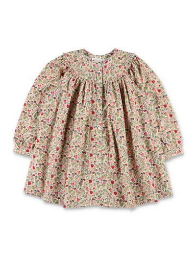Bonpoint Girl's Liberty Floral Cotton Corduroy Mini Dress With Ruffled Yoke And Mother-of-pearl Butt In Blotting Flower
