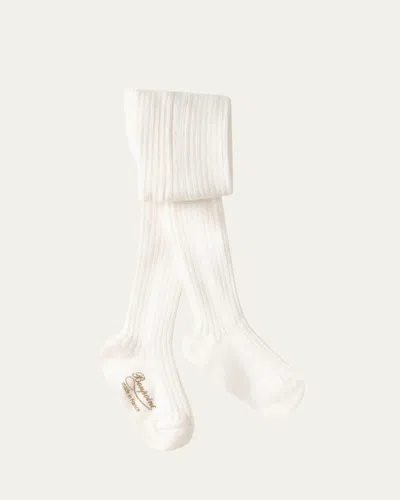 Bonpoint Kids' Girl's Logo-print Knit Tights In Off White