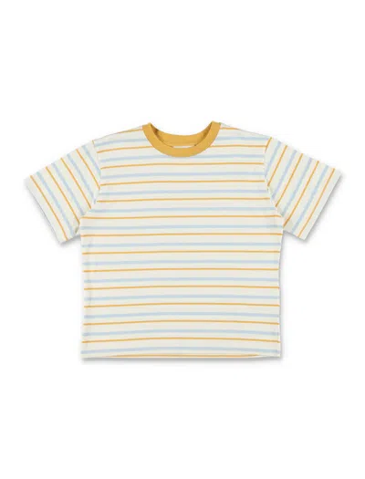 Bonpoint Girl's Striped Cotton T-shirt With Ribbed Crew Neck In Multioclor