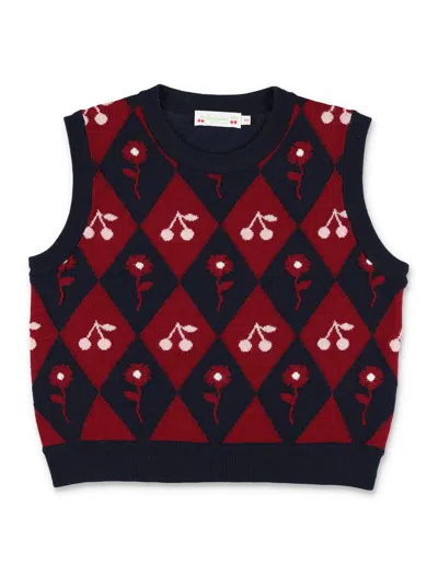 Bonpoint Girls' Argyle Knit Sweater Vest In Blu