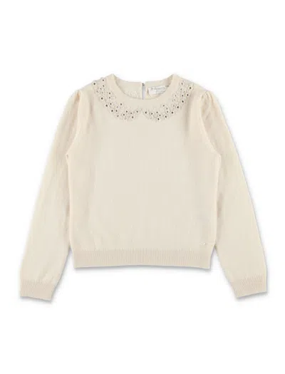 Bonpoint Girls Beaded Collar Cashmere Sweater In Neutral