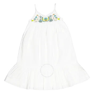 Bonpoint Girls Blanc Lait Anya Floral-embroidered Cotton Dress In White
