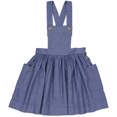 Bonpoint Kids'  Girls Blue Amelie Pinafore Twill Dress