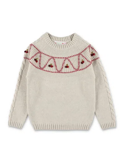 Bonpoint Girls Cherry Intarsia Knit Sweater In Neutral