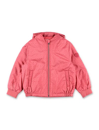Bonpoint Girls Cherry Print Quilted Waterproof Jacket With Hood In Raspberry