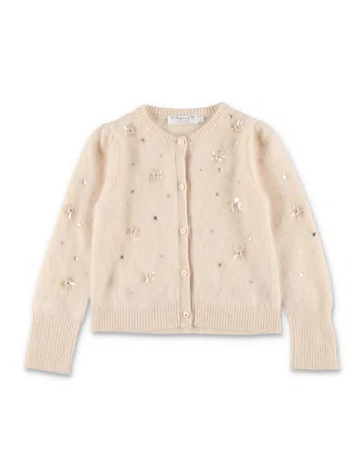 Bonpoint Girls Embellished Wool Cardigan In Beige
