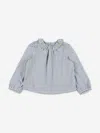 Shop Bonpoint Girls Embroidered Gingham Blouse In Grey