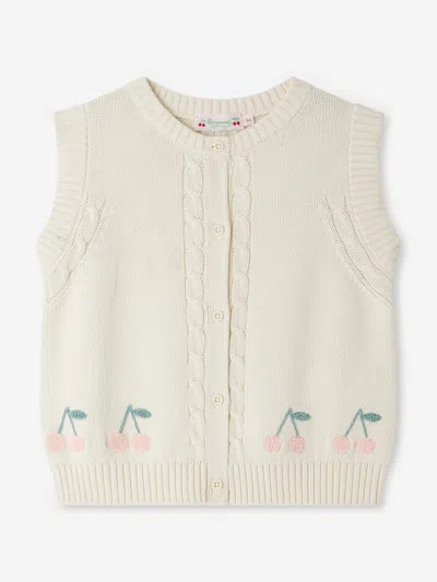 Bonpoint Girls Erini Sleeveless Cardigan In White