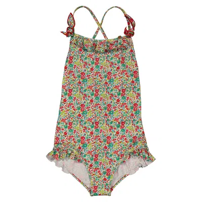 Bonpoint Girls Floral Print Abbie Ruffled 1-piece Swimsuit In Multi