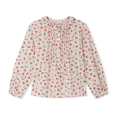 Bonpoint Girls Gentille Blouse With Red Cherry Print In Pink