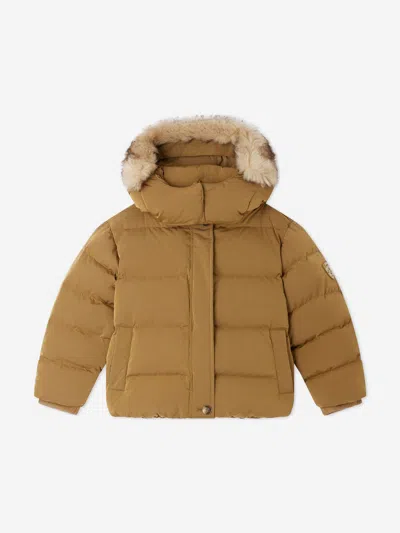 Bonpoint Kids' Detachable Hood Down Jacket In Brown
