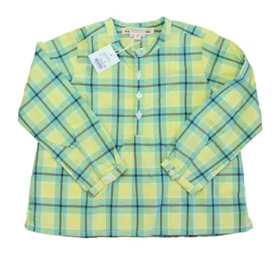 Pre-owned Bonpoint Kids' Girls Green Yellow Plaid Blouse
