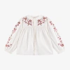 BONPOINT GIRLS IVORY COTTON EMBROIDERED BLOUSE