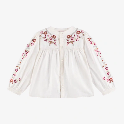 Bonpoint Kids' Girls Ivory Cotton Embroidered Blouse