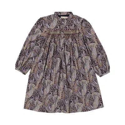 Pre-owned Bonpoint Girls Liberty Corduroy Paisley Print Tamsin Dress, Size 12y In Blue