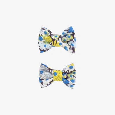 Bonpoint Kids' Girls Liberty Cotton Hair Clips (2 Pack) In Blue