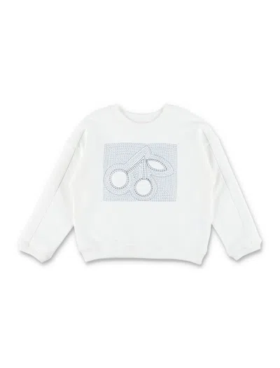 Bonpoint Girls' Mini Soft Organic Cotton Fleece Top With Cherry Embroidery In White