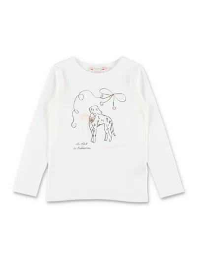 Bonpoint Girls Organic Cotton Dalmatian Club T-shirt With Mother-of-pearl Dog Tag In White
