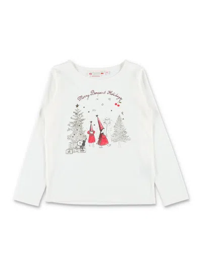 Bonpoint Girls Organic Cotton Festive Christmas Illustrated Long-sleeve T-shirt In Milk White