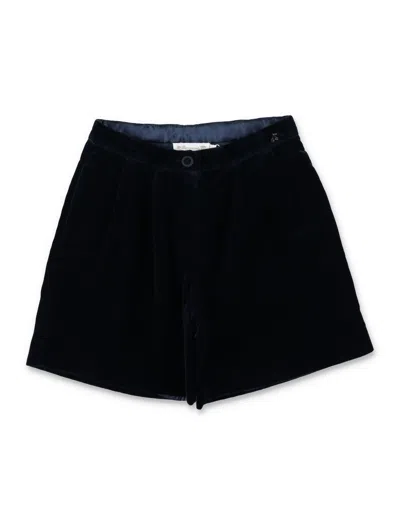 Bonpoint Girls' Pleated Organic Cotton Velvet Mini Shorts In Blu