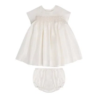 Bonpoint Girls Taffeta Silk Dress Set In White
