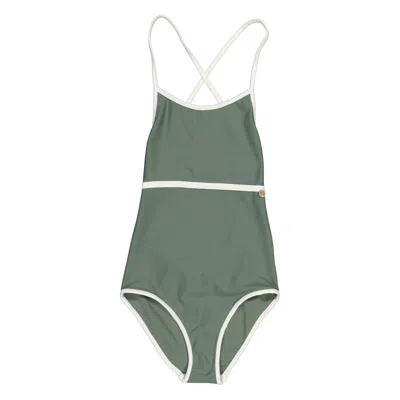 Bonpoint Girls Vert Ardoise Altamura 1-piece Swimsuit In Green