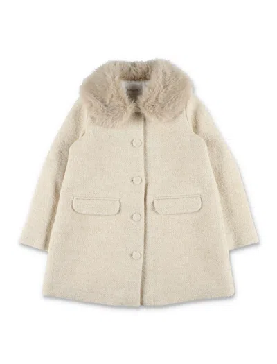Bonpoint Girls Wool-blend Coat With Faux Fur Collar In Neutral