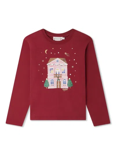 Bonpoint Kids' Graphic-print Long-sleeve T-shirt In Red