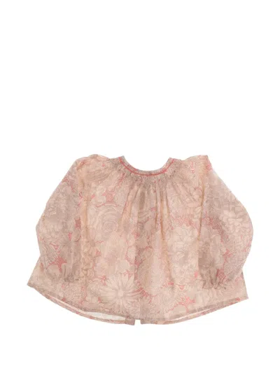 Bonpoint Kids' Griotte Floral Round-neck Blouse In Gold
