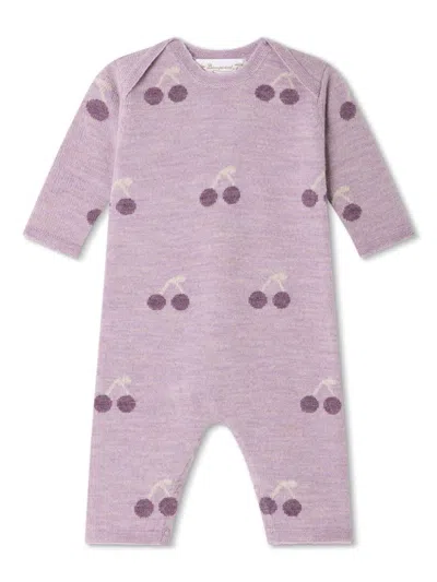 Bonpoint Babies' Gwenda Cherry-print Wool Romper In Purple